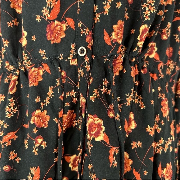 Free People Women’s Flower Fields Black Mini Dress Medium Fall Floral Oversized - Picture 10 of 16